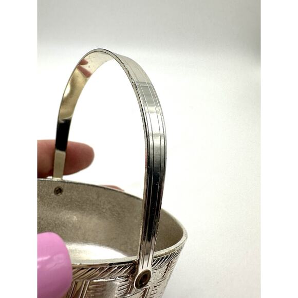 Vintage Silver Plated Basket Weave Trinket Holder Easter Made In Japan - Picture 6 of 8
